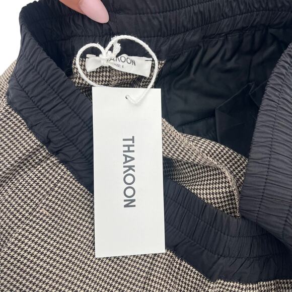 THAKOON Smocked Waist Wide Leg Pull On Trouser Brown Combo Houndstooth Sz 6 NEW - Picture 10 of 15